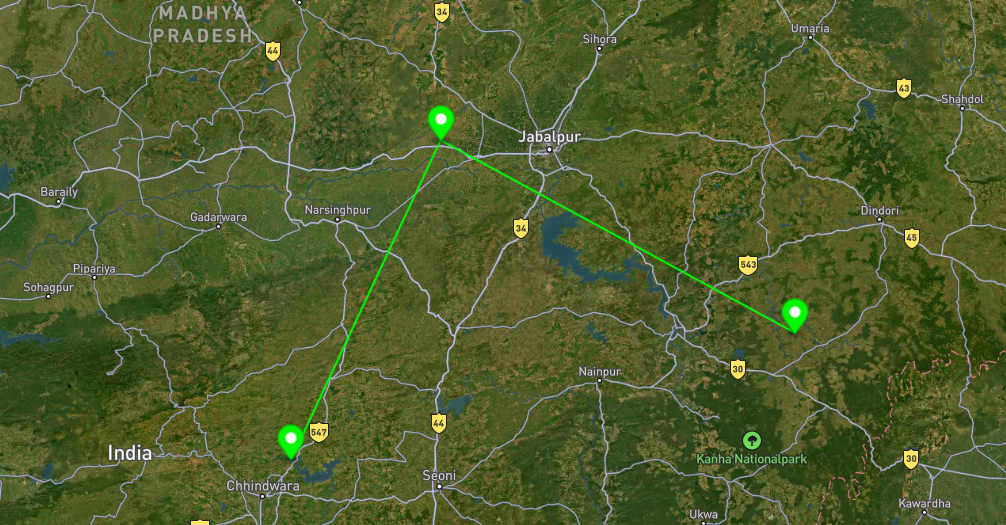 LineString connecting the three survey points