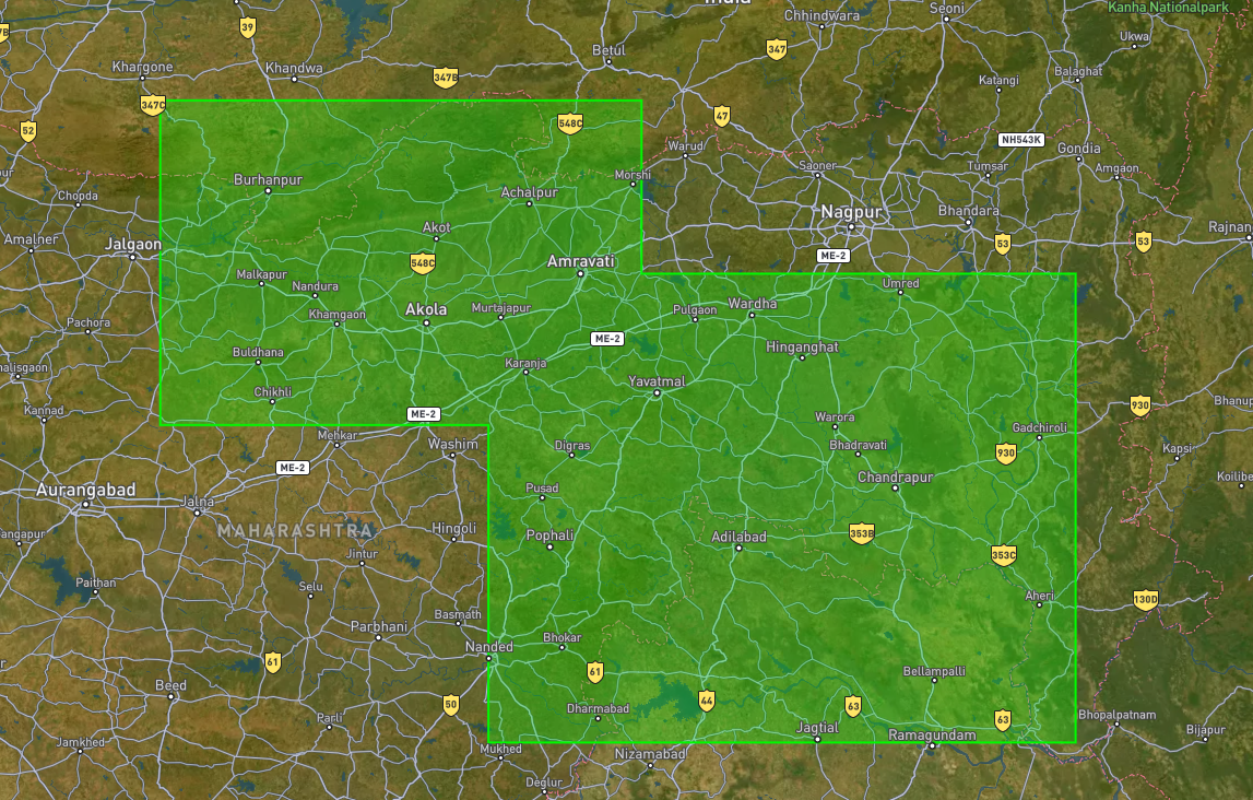 Union polygon (merged footprint of both regions)